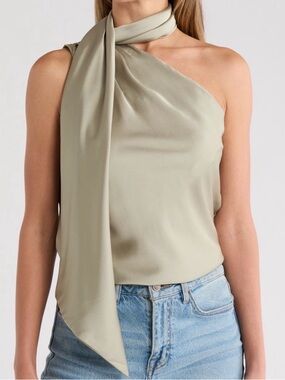 Renee C. Satin Scarf One Shoulder Top